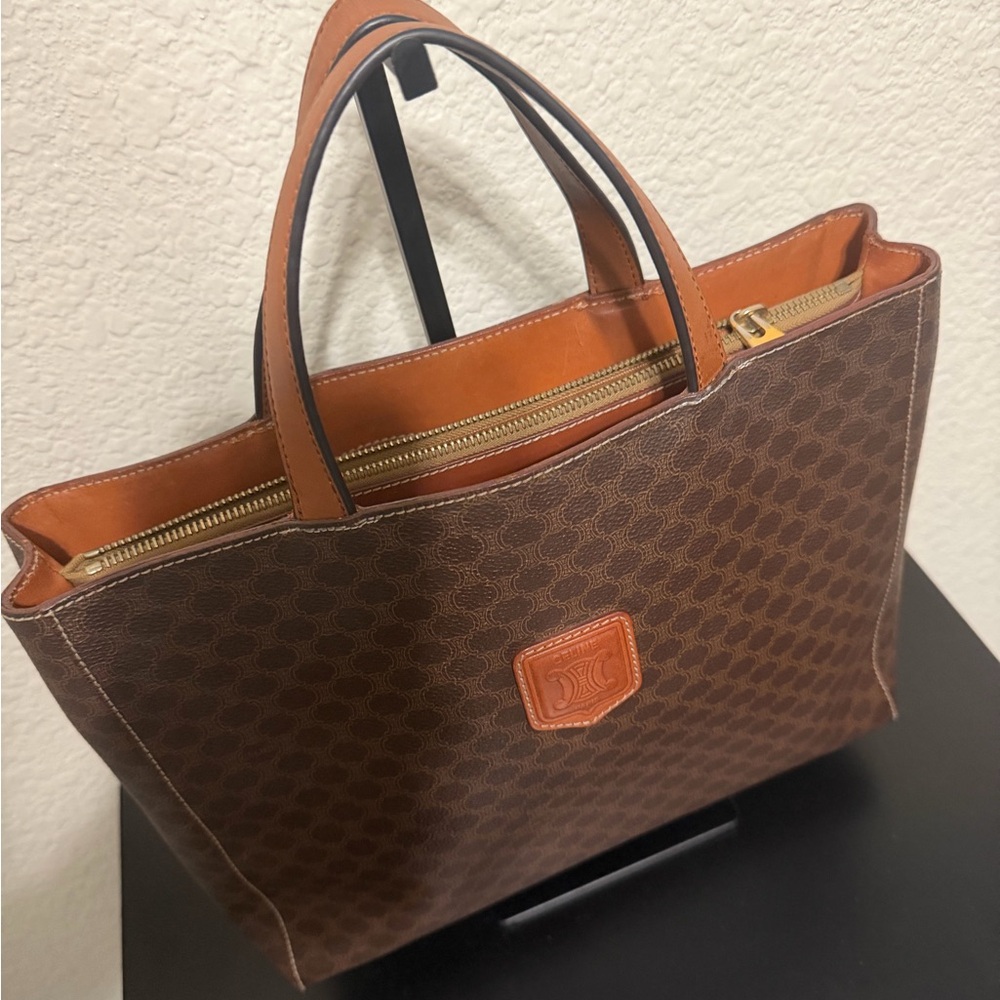 Celine Monogram Tote with Tan Leather Trim - Picture 2 of 8